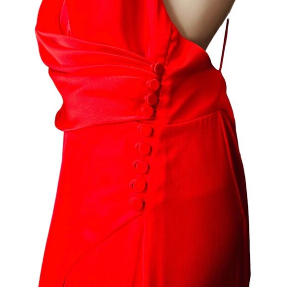 New Fame and Partners Red Maxi Gown Size 14 US Wrap top V-Neckline Front Open - Picture 10 of 13